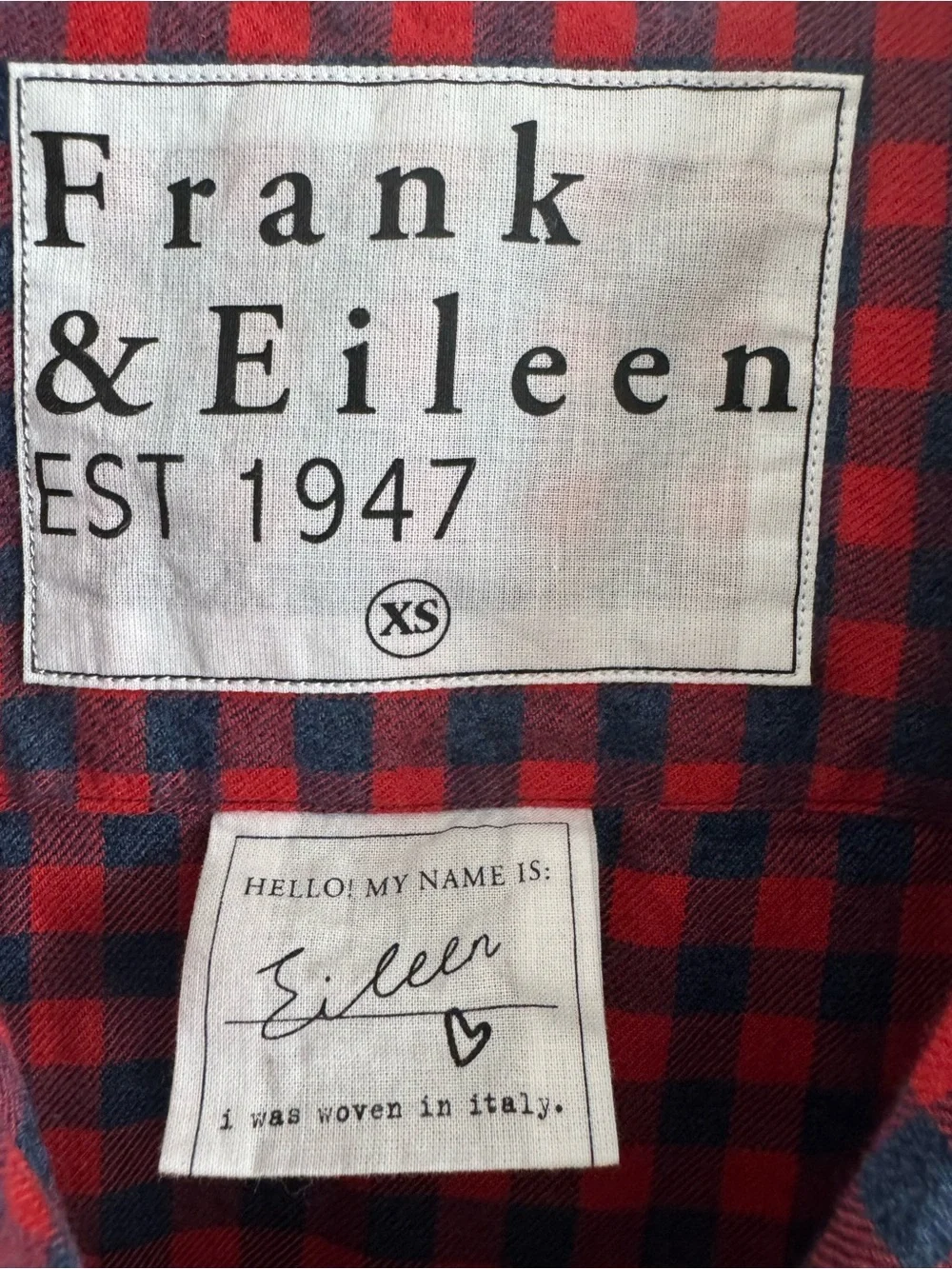 FRANK & EILEEN WOVEN RED BLUE BUFFALO PLAID ITALIAN FLANNEL CHECK SHIRT SZ XS - Picture 6 of 6